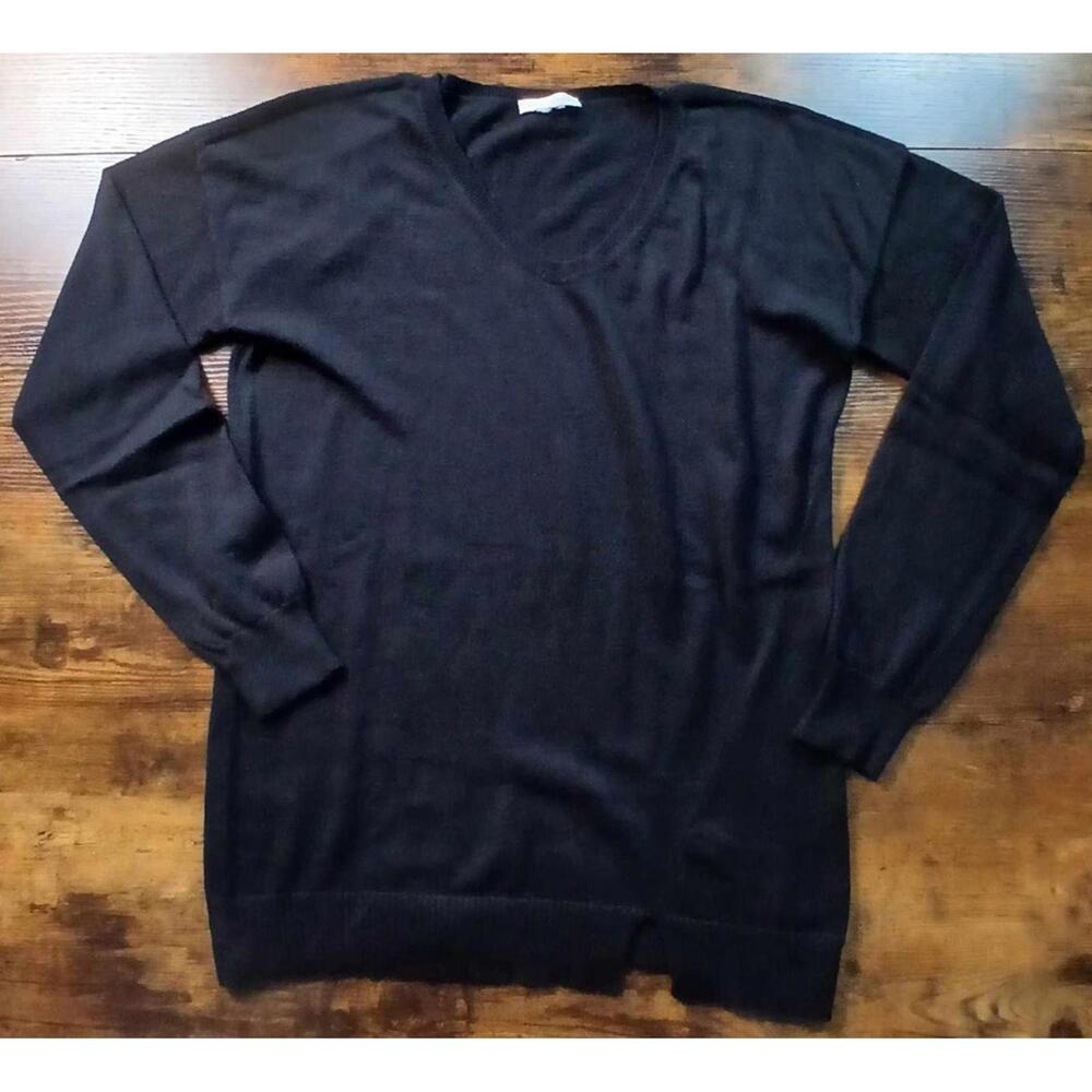 White + Warren Sweater Women's Medium‎ Black Wool Blend V Neck